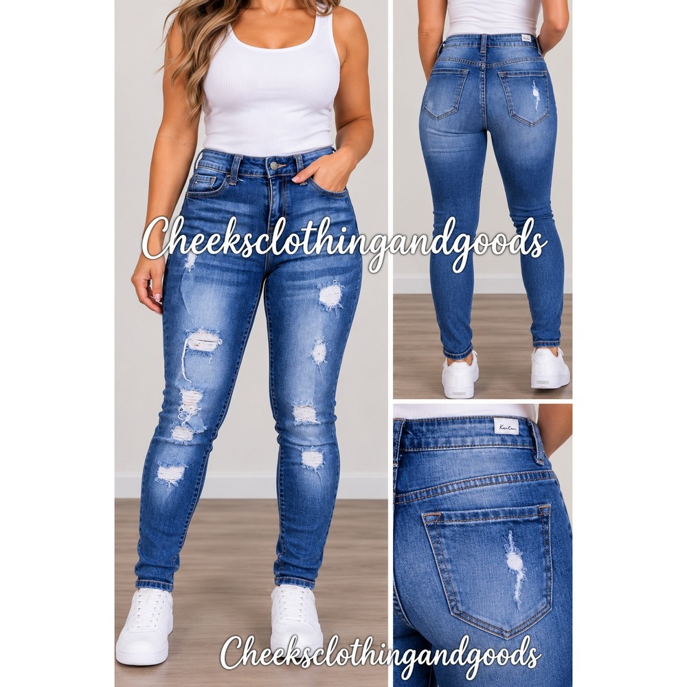 Kancan MT1007 Distressed Low Rise Skinny Jeans Medium Wash Women's Size 24